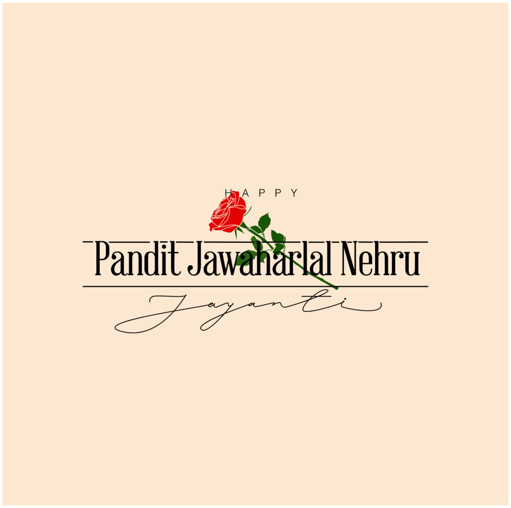 Happy Pandit Jawaharlal Nehru Jayanti greetings with a Red rose icon.